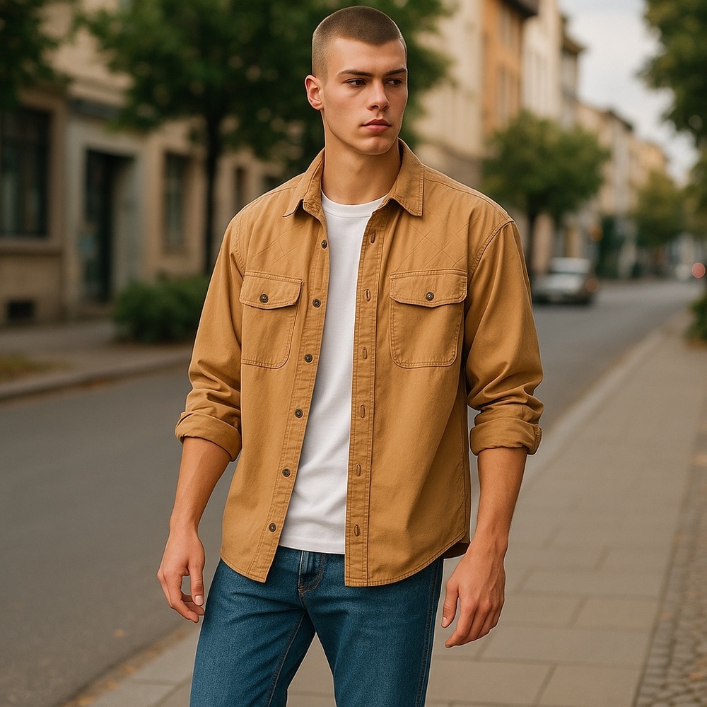 Mens Woolrich Gorpcore khaki Tan Safari Outdoor shirt L
